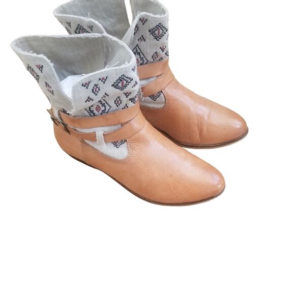 Latigo James Anthropologie Boots Womens 7M Leather and Canvas Ankle Boho Casual - Picture 2 of 12